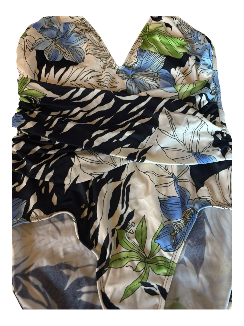 NWT St John Women’s Floral & Zebra Halter One-Piece Swimsuit Blue/Green/Black 12 - Picture 4 of 7